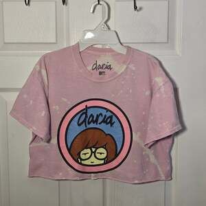 MTV Daria Pink Bleach Splatter Cropped Graphic T-Shirt S/M Y2K